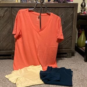 V-Neck T-Shirt Bundle - Coral, Yellow, and gem slate